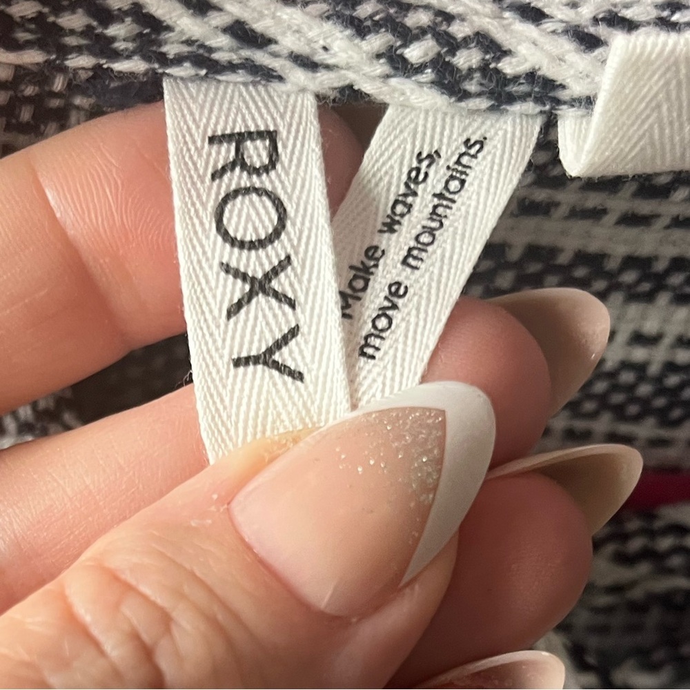 Roxy Navy & White Striped Lace-Up Hoodie | Coastal Boho Pullover L Summer Nights - Picture 2 of 8